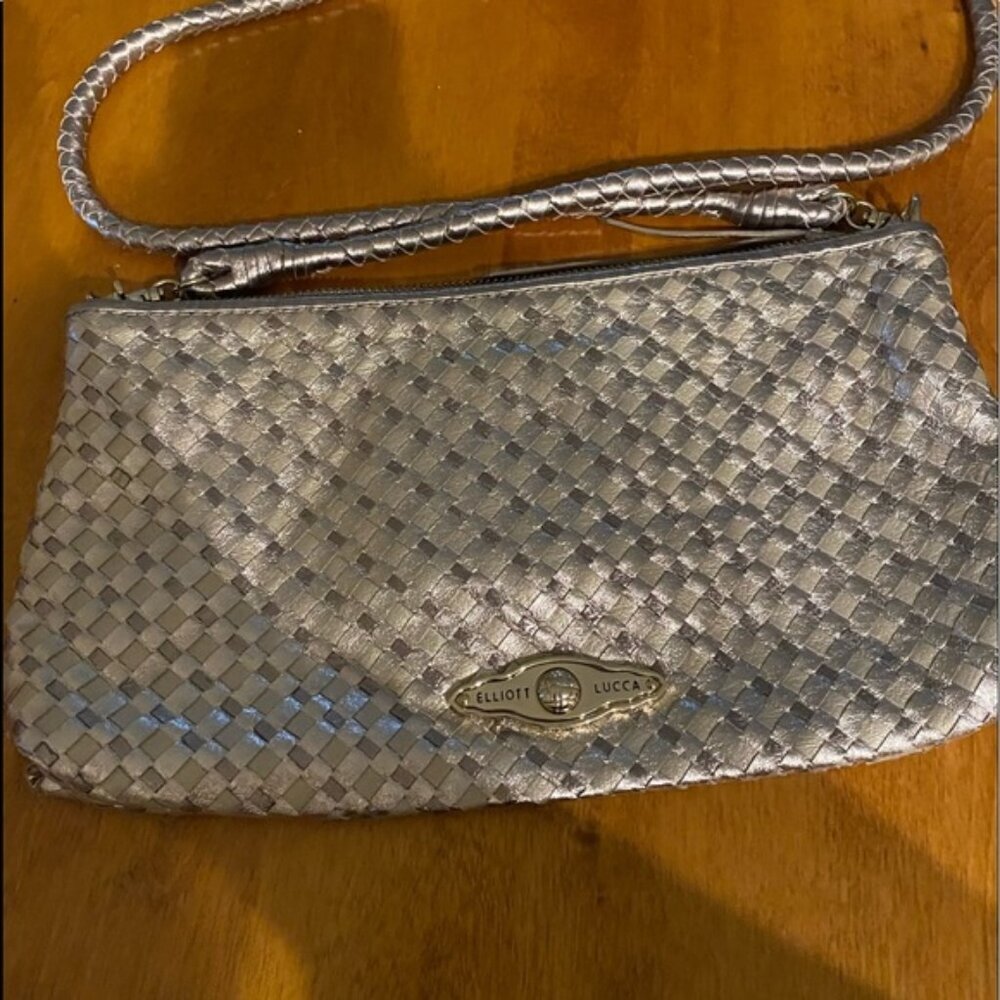Elliott Lucca Metallic Pewter Silver Leather Purse Handbag - Picture 1 of 4